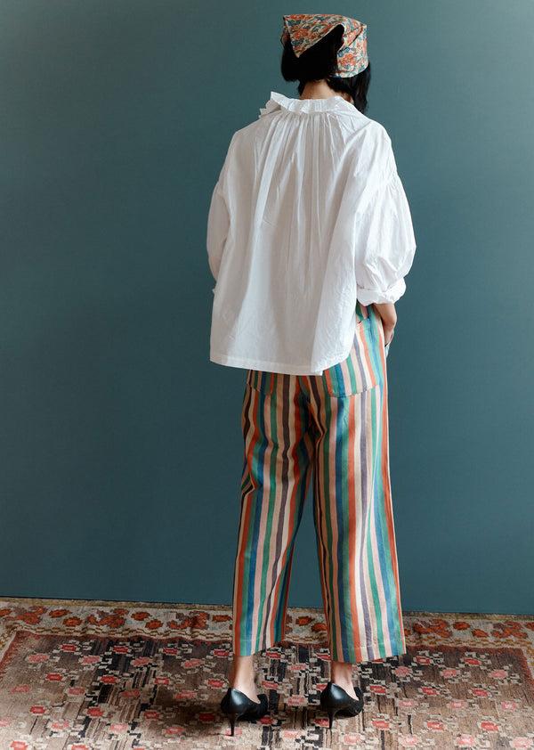 Caramel WOMEN'S FRILL COLLAR COTTON BLOUSE - WHITE