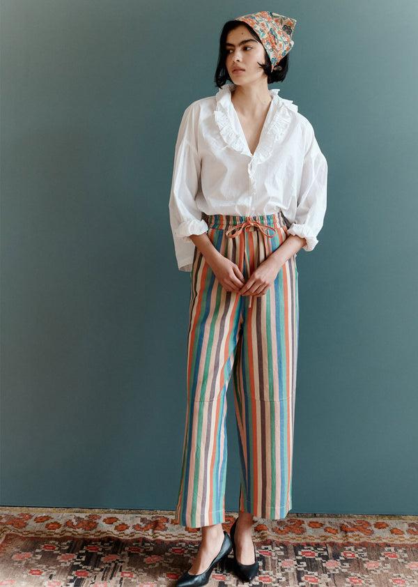 Caramel WOMEN'S FRILL COLLAR COTTON BLOUSE - WHITE