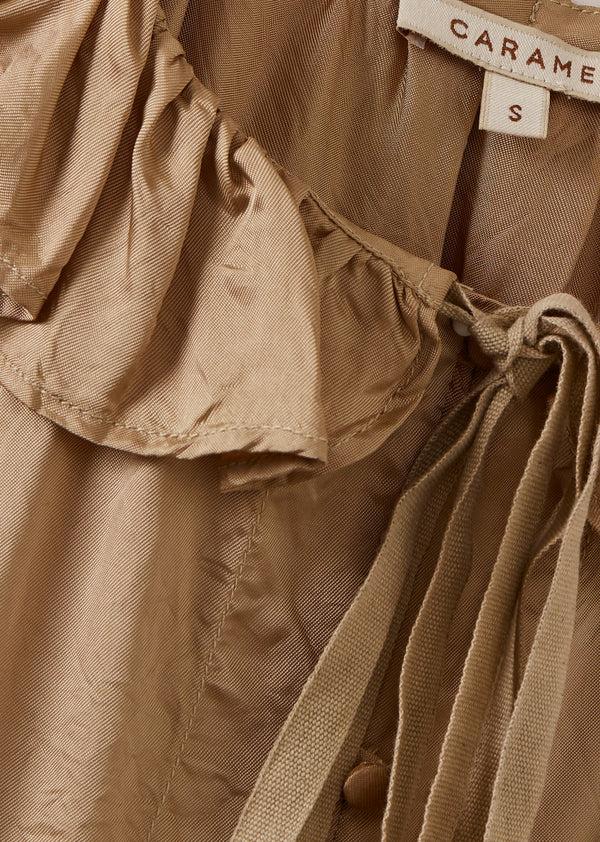 Caramel WOMEN'S FRILL COLLAR SHIRT - BEIGE
