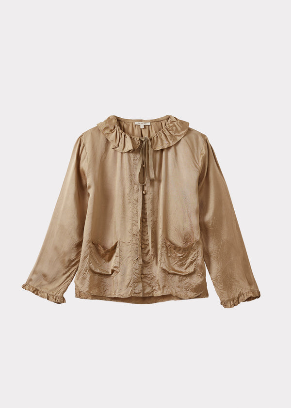 caramel WOMEN'S FRILL COLLAR SHIRT - BEIGE