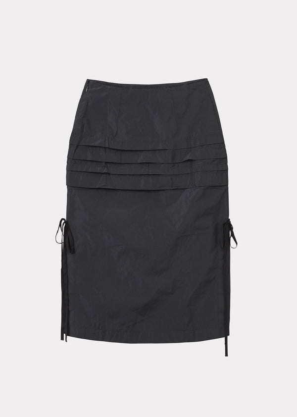 caramel WOMEN'S TUCK SKIRT - BLACK