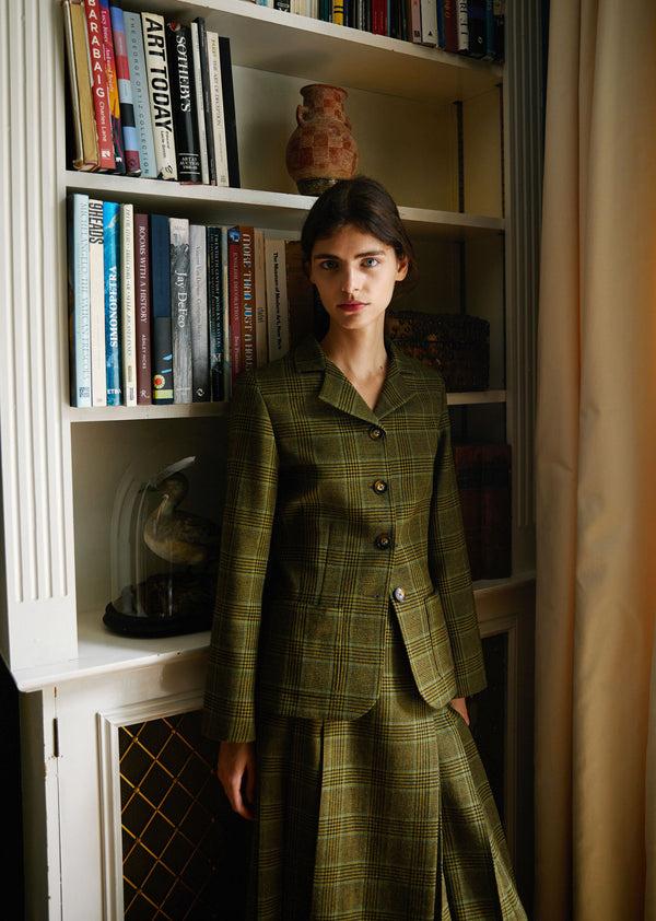 Caramel WOMEN'S WOOL KILT - GREY / GREEN TARTAN