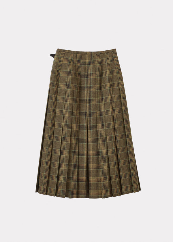 Caramel WOMEN'S WOOL KILT - GREY / GREEN TARTAN