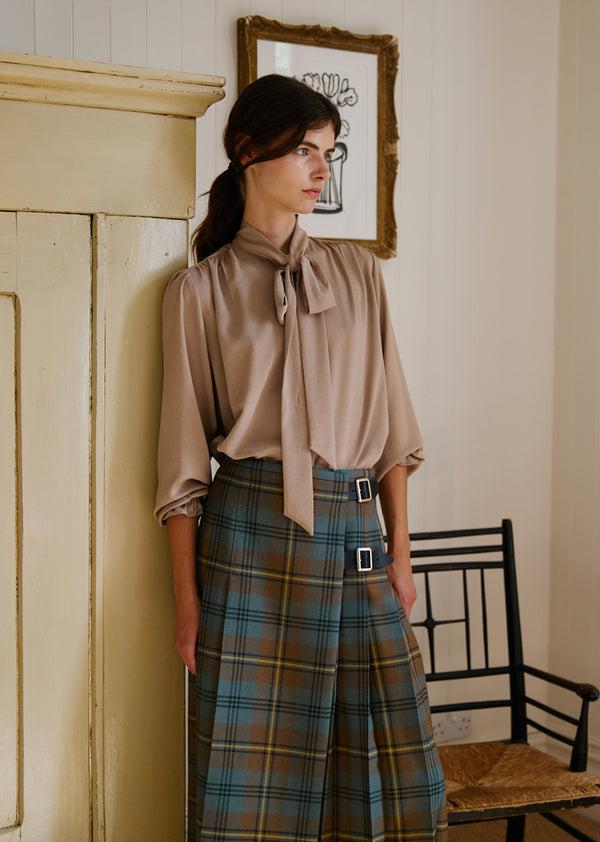 Caramel WOMEN'S WOOL KILT - YELLOW / BLACK CHECK