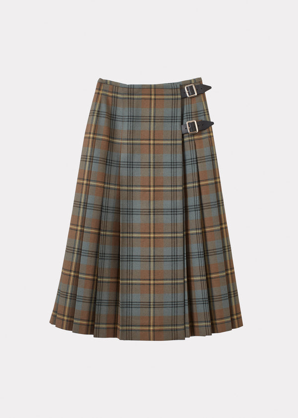 caramel WOMEN'S WOOL KILT - YELLOW / BLACK CHECK