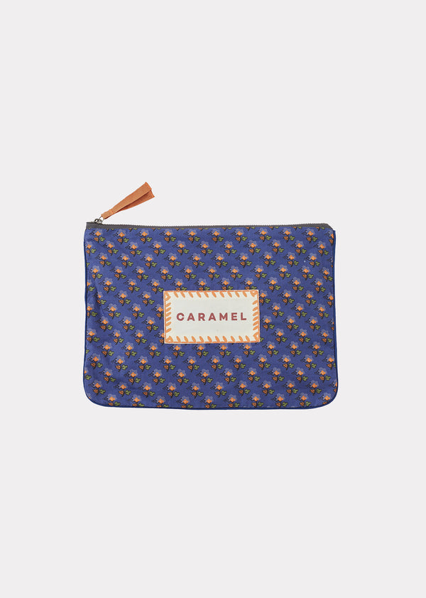 caramel WOVEN POUCH 22X15CM - NAVY POSY PRINT