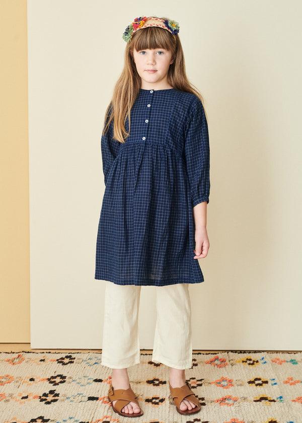 Caramel YARROW GIRL'S COTTON DRESS - NAVY CHECK