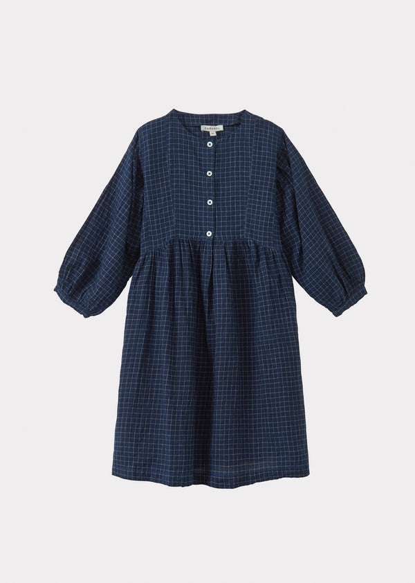 caramel YARROW GIRL'S COTTON DRESS - NAVY CHECK