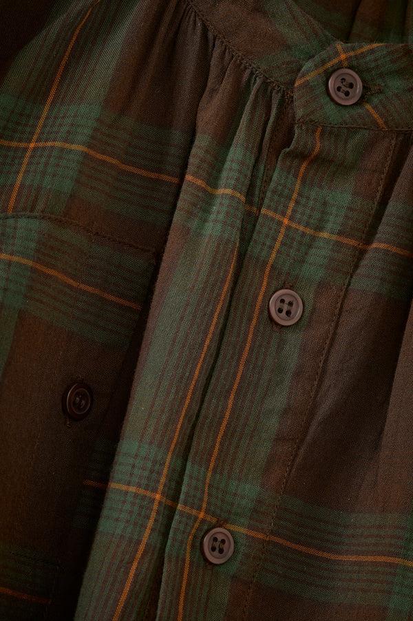 Caramel YEW GIRL'S COTTON DRESS - BROWN / GREEN TARTAN