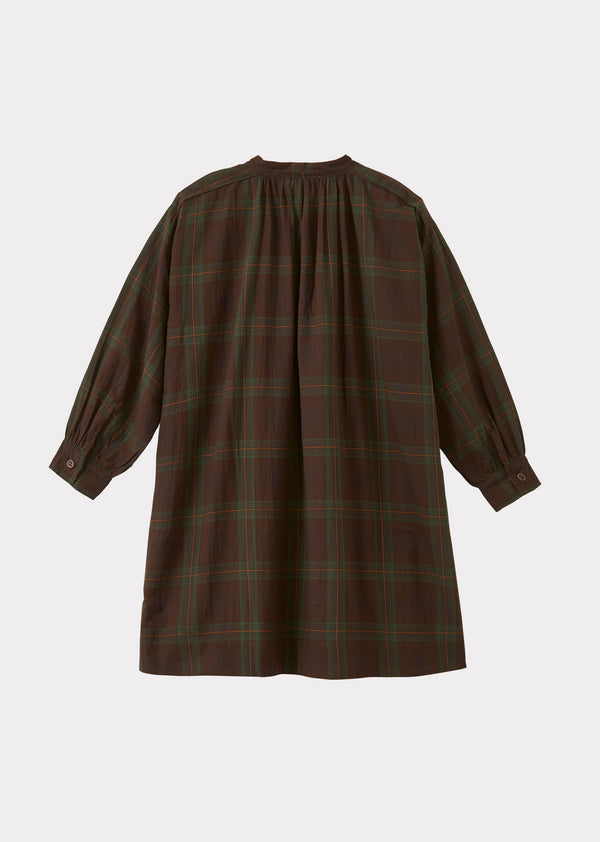 Caramel YEW GIRL'S COTTON DRESS - BROWN / GREEN TARTAN