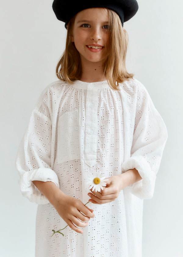 Caramel YEW GIRL'S COTTON DRESS - OFF-WHITE