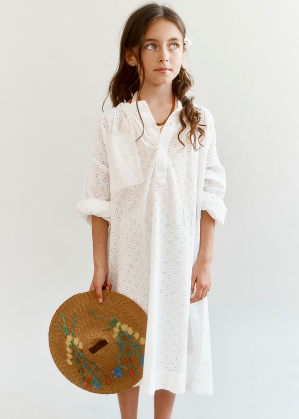 caramel YEW GIRL'S COTTON DRESS - OFF-WHITE