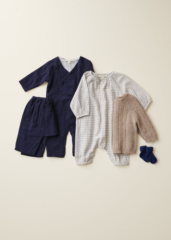 Caramel ZUCCHINI BABY COTTON ROMPER - NAVY