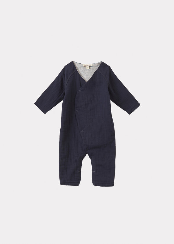 caramel ZUCCHINI BABY COTTON ROMPER - NAVY
