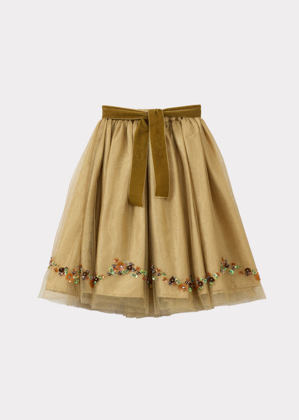 Caramel CARYS GIRL'S HAND-EMBROIDERED TULLE TUTU SKIRT - GOLD