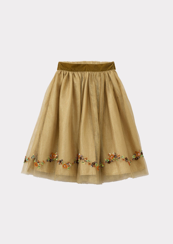 caramel CARYS GIRL'S HAND-EMBROIDERED TULLE TUTU SKIRT - GOLD
