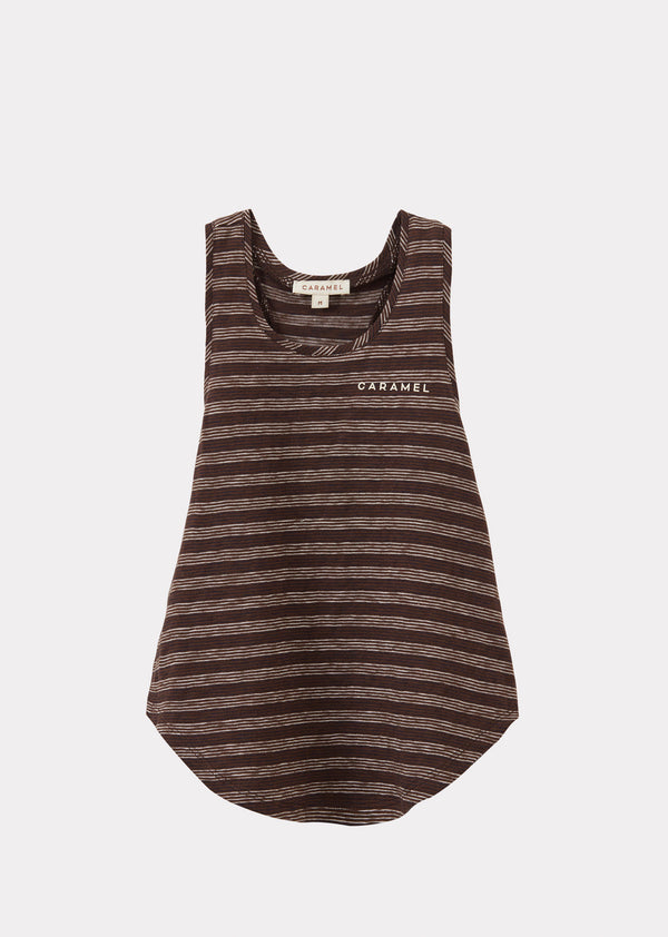 caramel CASSIA CHILDREN'S TOP - BROWN / NAVY / ECRU STRIPE