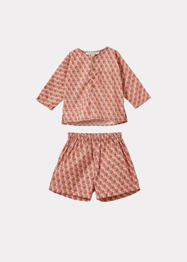 caramel CHARD BABY TOP AND TROUSERS SET - MAUVE GEO PRINT