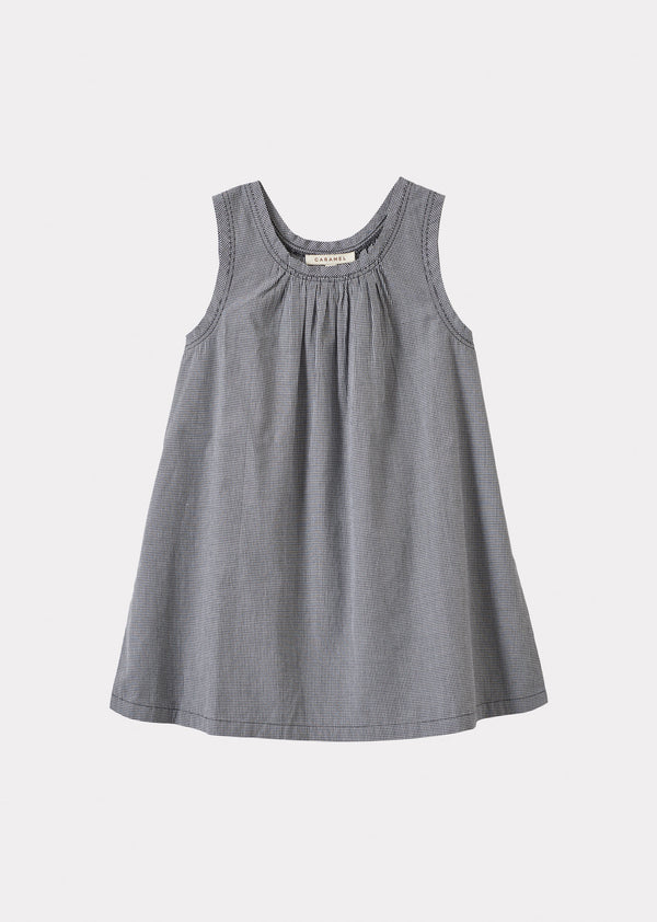 Caramel CICELY GIRL'S COTTON DRESS - BLACK MICRO CHECK