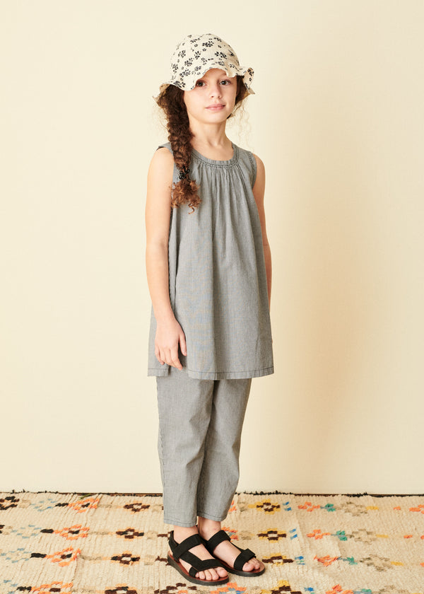 caramel CICELY GIRL'S COTTON DRESS - BLACK MICRO CHECK