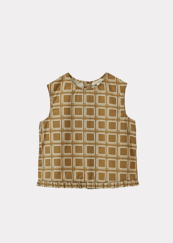 caramel CLARENCE GIRL'S COTTON POPLIN TOP - BROWN GEO PRINT