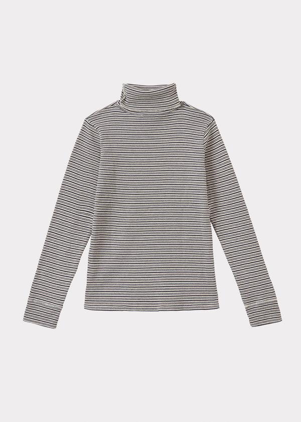 Caramel CLARO CHILDREN'S COTTON TURTLENECK - GREY / ECRU STRIPE