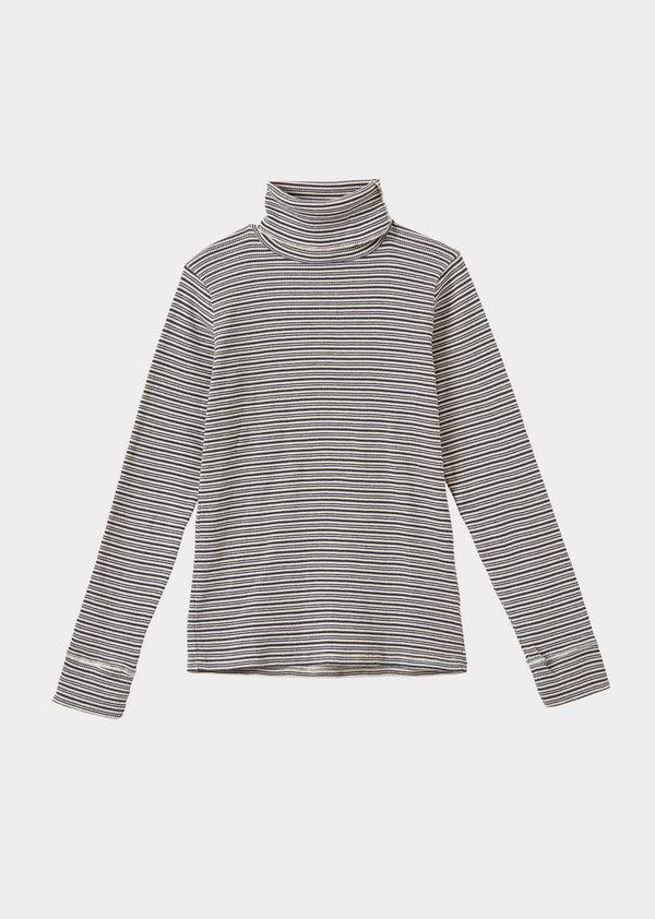 caramel CLARO CHILDREN'S COTTON TURTLENECK - GREY / ECRU STRIPE
