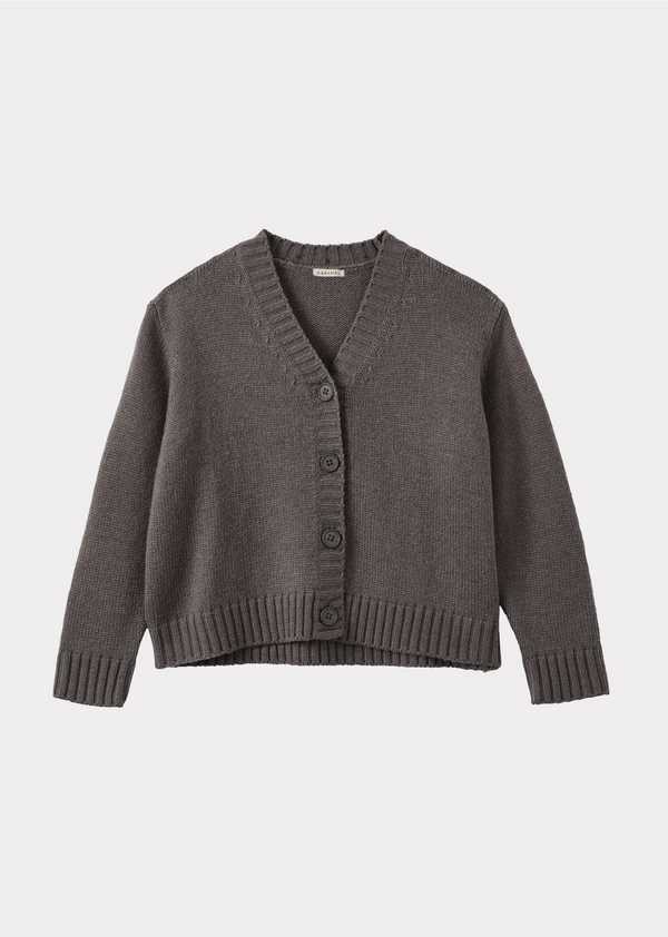 caramel COPPER CHILDREN'S WOOL MIX CARDIGAN - DARK GREY