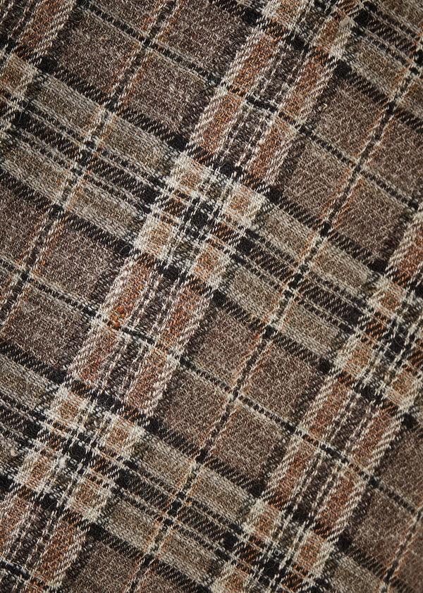 Caramel CORREA BABY WOOL & LINEN ROMPER - BROWN / BLACK CHECK