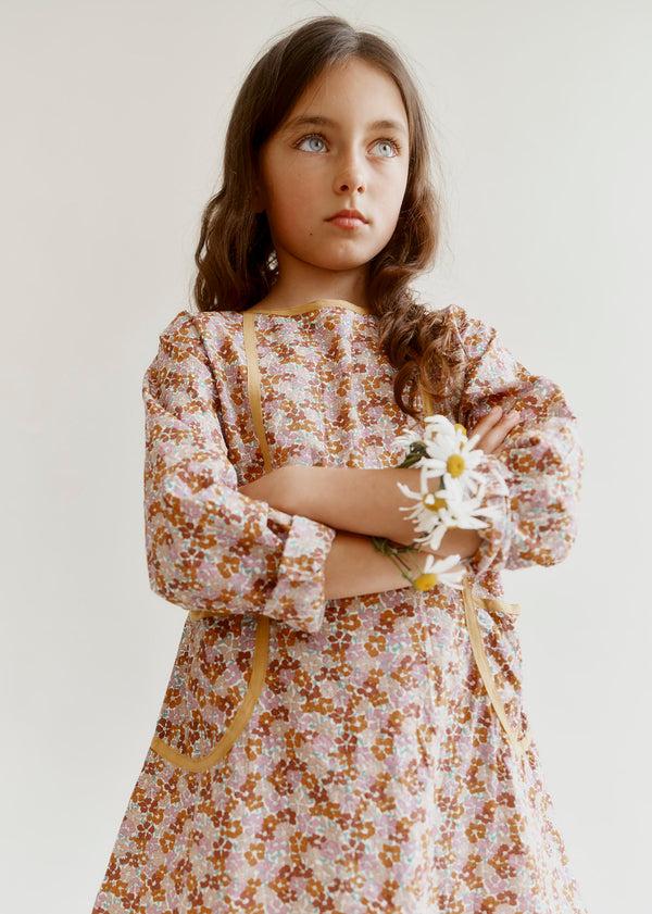 caramel EDEN GIRL'S COTTON TANA LAWN DRESS - LIBERTY SADIE ROSE PRINT