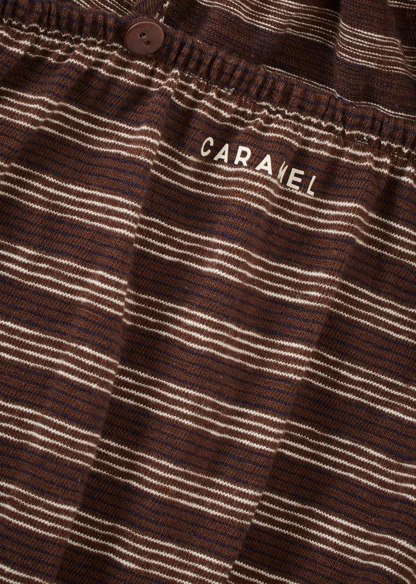 Caramel ELODIE BABY COTTON ROMPER - BROWN / NAVY / ECRU STRIPE