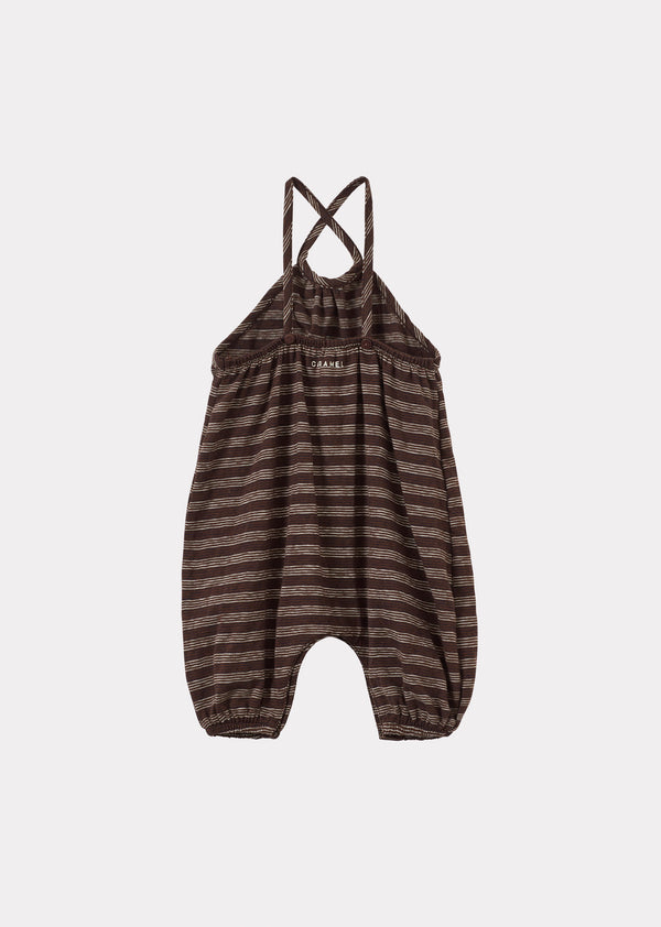 Caramel ELODIE BABY COTTON ROMPER - BROWN / NAVY / ECRU STRIPE