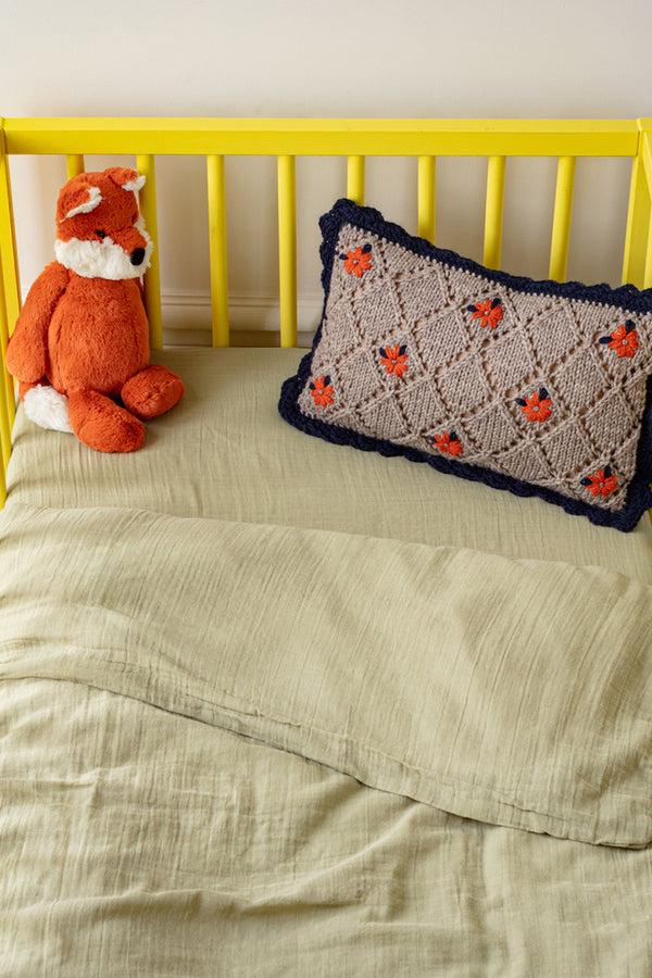 Caramel EMBROIDERED KNIT SCATTER CUSHION - GREY/RED MULTI