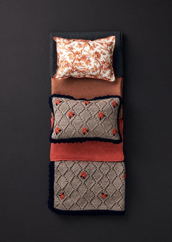 Caramel EMBROIDERED KNIT SCATTER CUSHION - GREY/RED MULTI