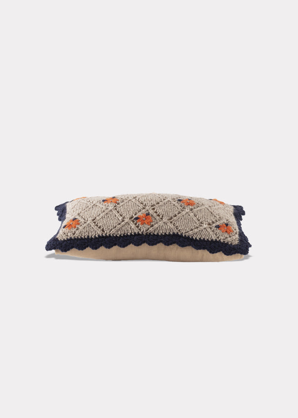 caramel EMBROIDERED KNIT SCATTER CUSHION - GREY/RED MULTI