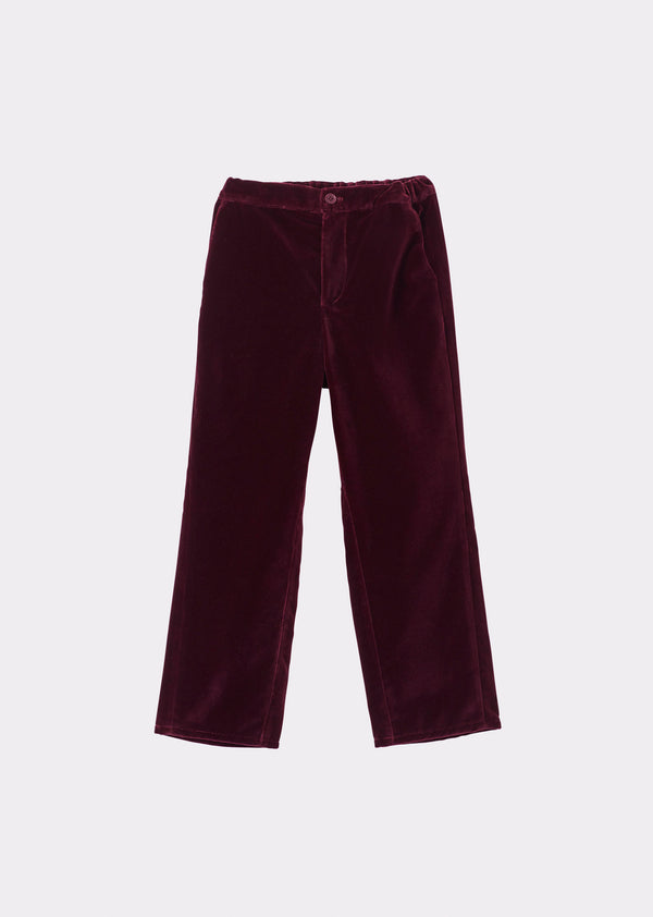 Caramel ERODIUM CHILDREN'S COTTON VELVET TROUSERS - BURGUNDY