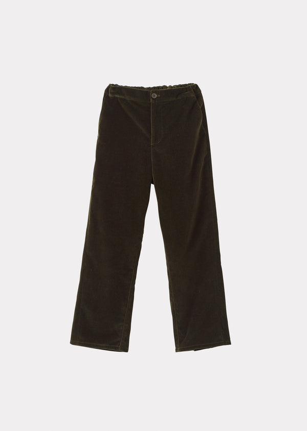 caramel ERODIUM CHILDREN'S COTTON VELVET TROUSERS - FOREST GREEN