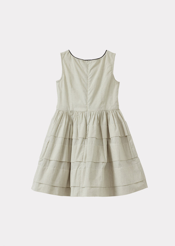 Caramel ETTA GIRL'S COTTON DRESS - OFF-WHITE / BLACK MICRO-CHECK