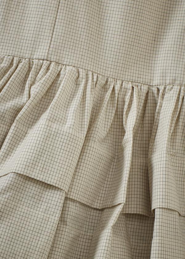 Caramel ETTA GIRL'S COTTON DRESS - OFF-WHITE / BLACK MICRO-CHECK