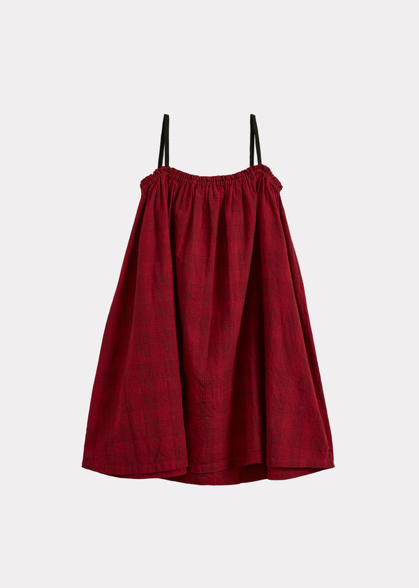 caramel GIA GIRL'S HAND-LOOMED COTTON DRESS - RED / BLACK CHECK