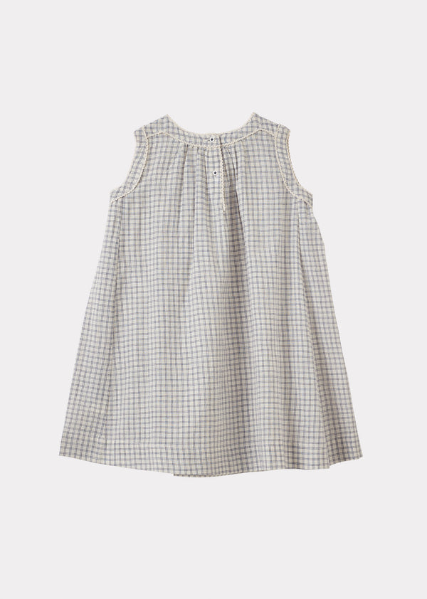 Caramel GINGER GIRL'S COTTON DRESS - WHITE / NAVY CHECK