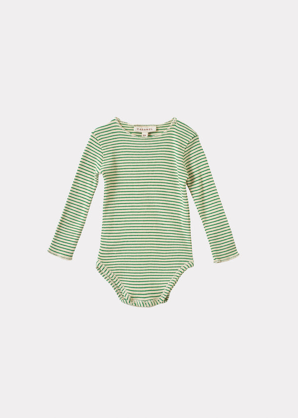 caramel HANAU BABY COTTON ROMPER - EMERALD GREEN/CREAM