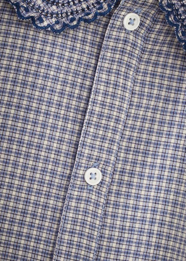 Caramel HARPER CHILDREN'S COTTON BLOUSE - BLUE MICRO CHECK