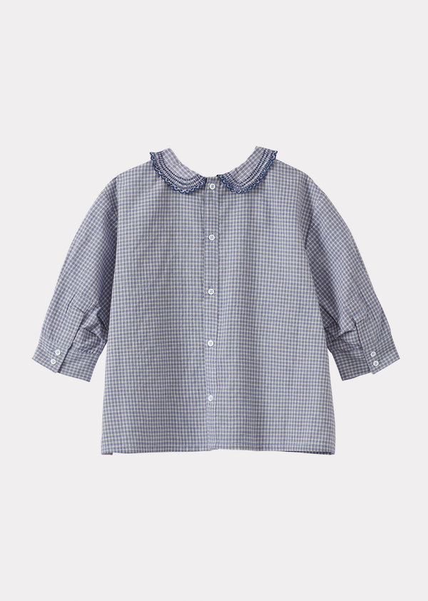 Caramel HARPER CHILDREN'S COTTON BLOUSE - BLUE MICRO CHECK