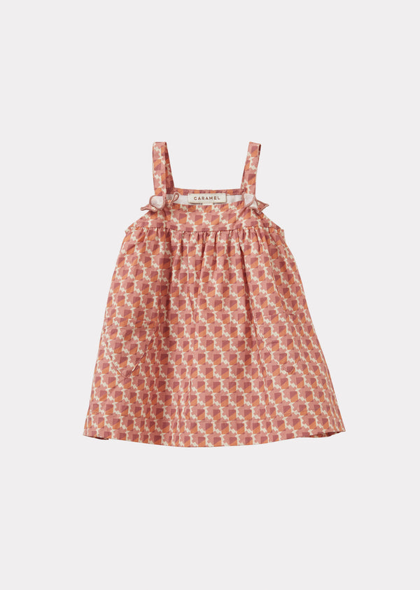 caramel IBERA BABY GIRL'S COTTON DRESS - MAUVE GEO PRINT