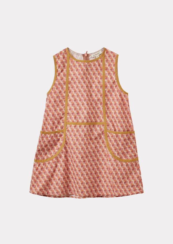caramel IRIE GIRL'S COTTON POPLIN DRESS - MAUVE GEO PRINT