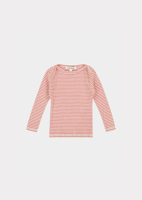 caramel KISHON BABY COTTON T-SHIRT - REDCURRANT / CREAM