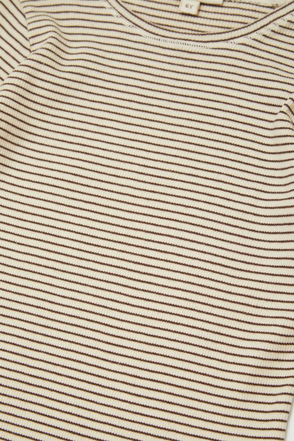 Caramel KISHON CHILDREN'S COTTON T-SHIRT - CREAM/CHOCOLATE STRIPE