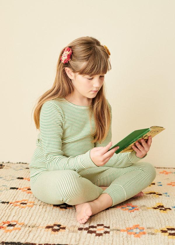 Caramel KISHON CHILDREN'S COTTON T-SHIRT - EMERALD GREEN/CREAM