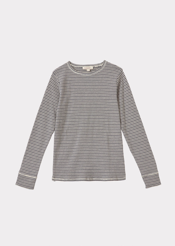 caramel KISHON CHILDREN'S COTTON T-SHIRT - GREY / ECRU STRIPE